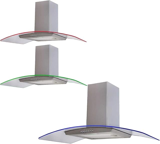 SIA 90cm Stainless Steel 3 Colour LED Edge Lit Curved Glass Cooker Hood Fan