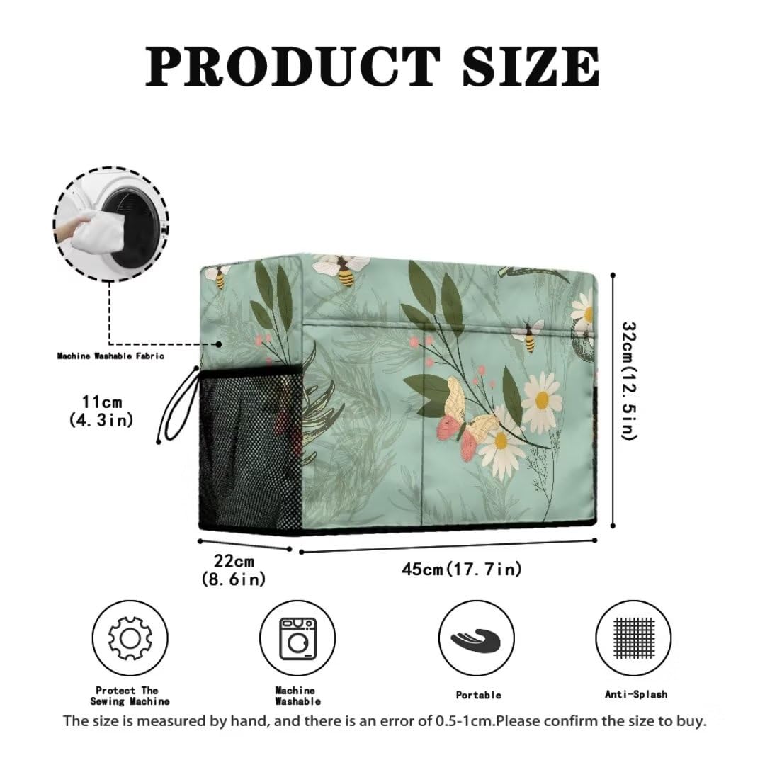 Housse De Protection Pour Machine à Coudre - Motif Fleurs Hibiscus - Tissu Polyester 600D - Poches De Rangement - Lavable En Machine