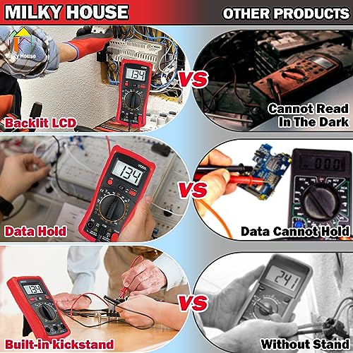 Image of Pocket Multimeter Voltmeter, Electric Tester With Backlight LCD Data Hold, Voltage Power Continuity With AC /DC Ohm Volt Amp Diode Digital Measurement
