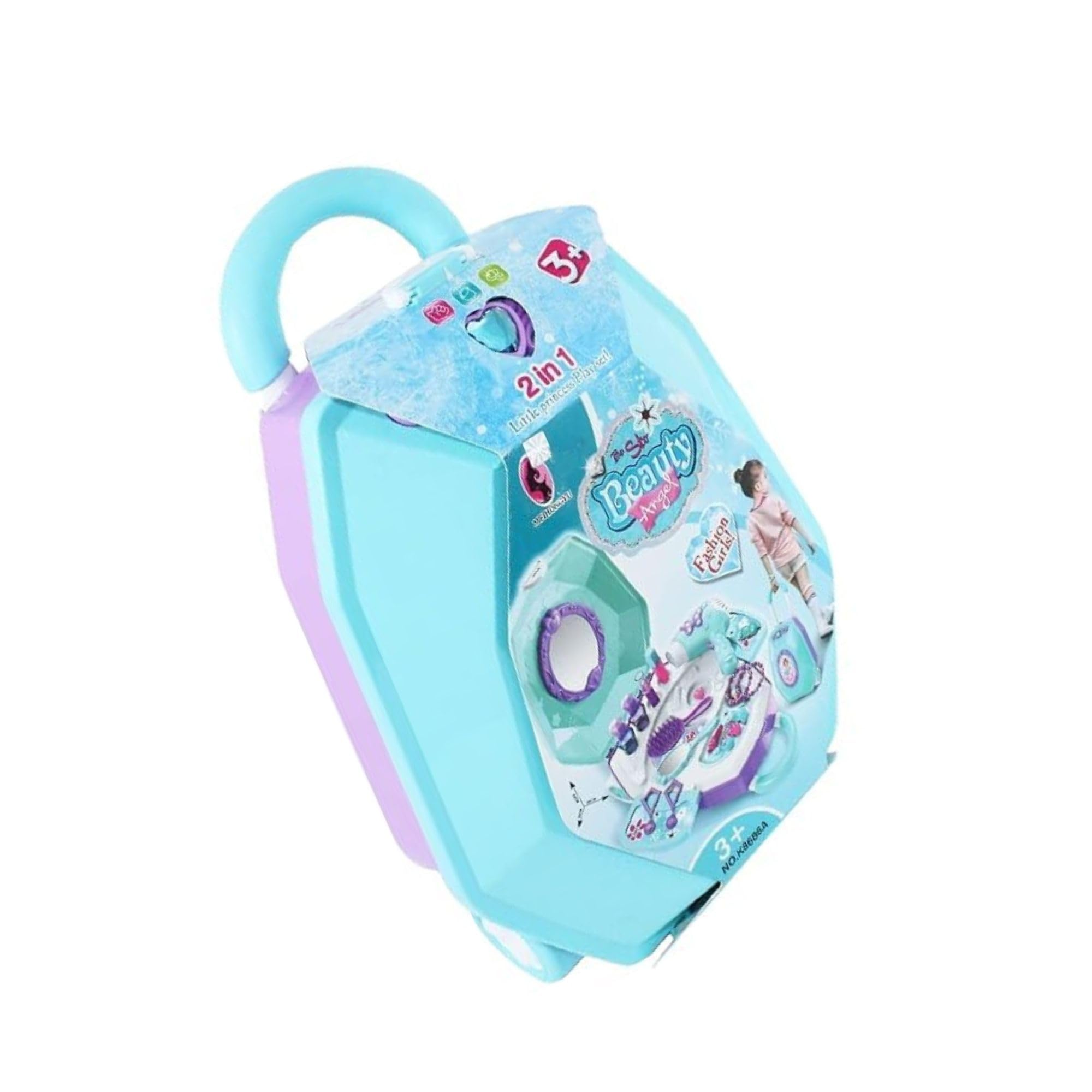 MSQUARE 2-in-1 Makeup Vanity Kit for Kids, Playset Suitcase, Lightweight and Portable, Creativity And Developing, Pretend Play, Compact Travel Case, Creative Role Play Toy for Girls