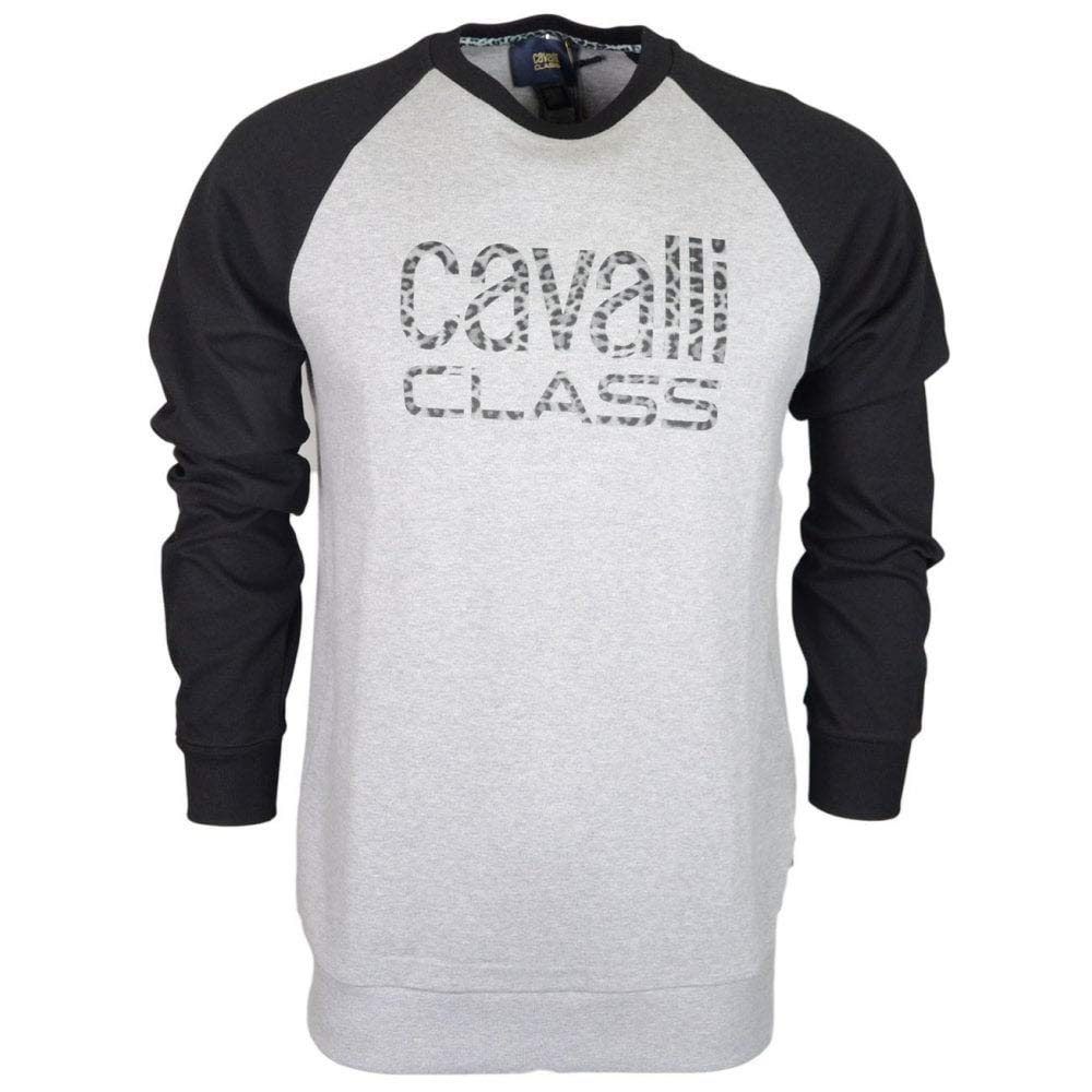 ROBERTO CAVALLICotton Printed Logo Grey/Black Sweatshirt
