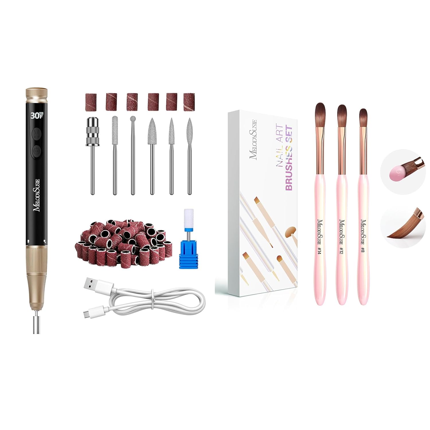MelodySusie SM180F Nail Drill Cordless with 3pcs Art Brushes Set