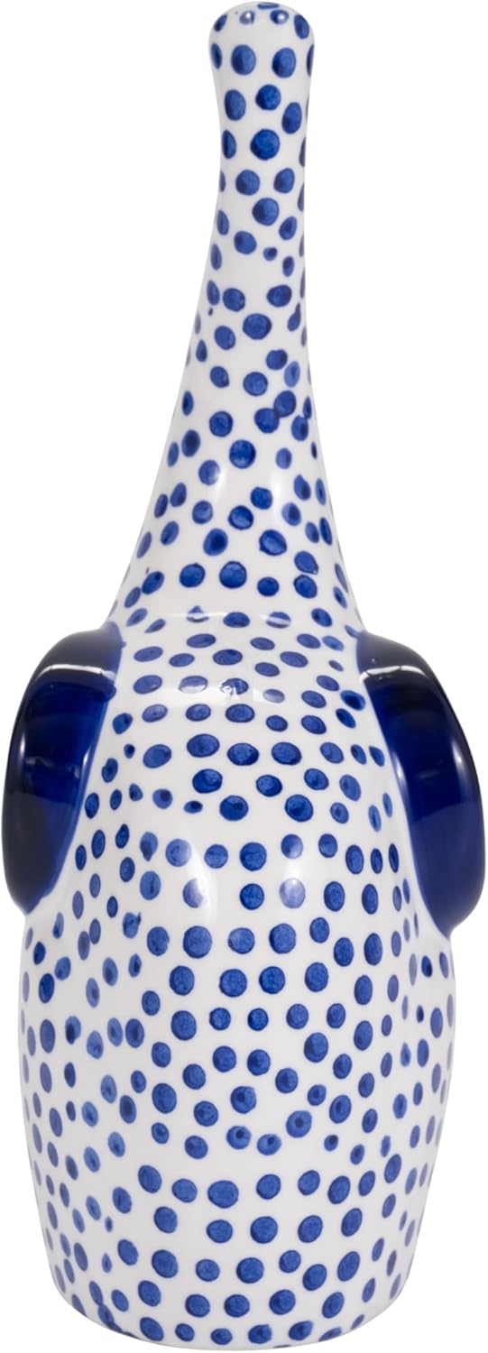 Ceramic Elephant Figurine Sculpture – Artful Room Decor Accent, Shelf, Desk, or Mantel Placement, Boho Home Decor Detail with Symbolic Charm – 8", Blue and White Finish