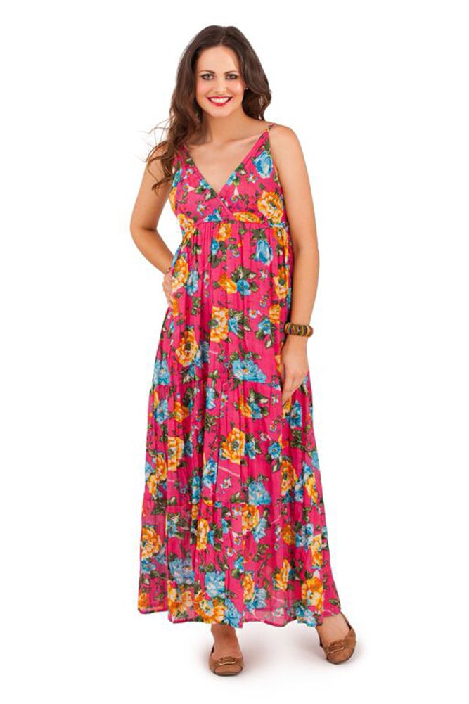 Pistachio Women's Pink Pretty Floral Print Summer Maxi Dress L