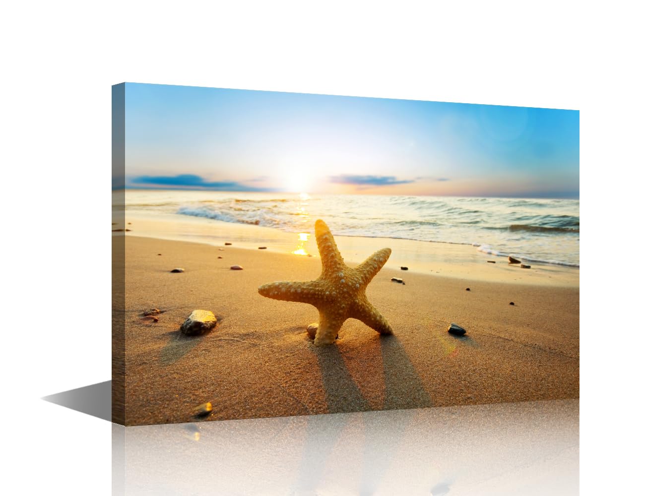 TISHIRON 1 Piece Canvas Wall Art Starfish on the Beach Bedroom Decor Modern Starfish Wall Decorations for Living Room Sunset Seascape Bathroom Decor Wall Art Framed Ready to Hang (24''Wx 36''H)