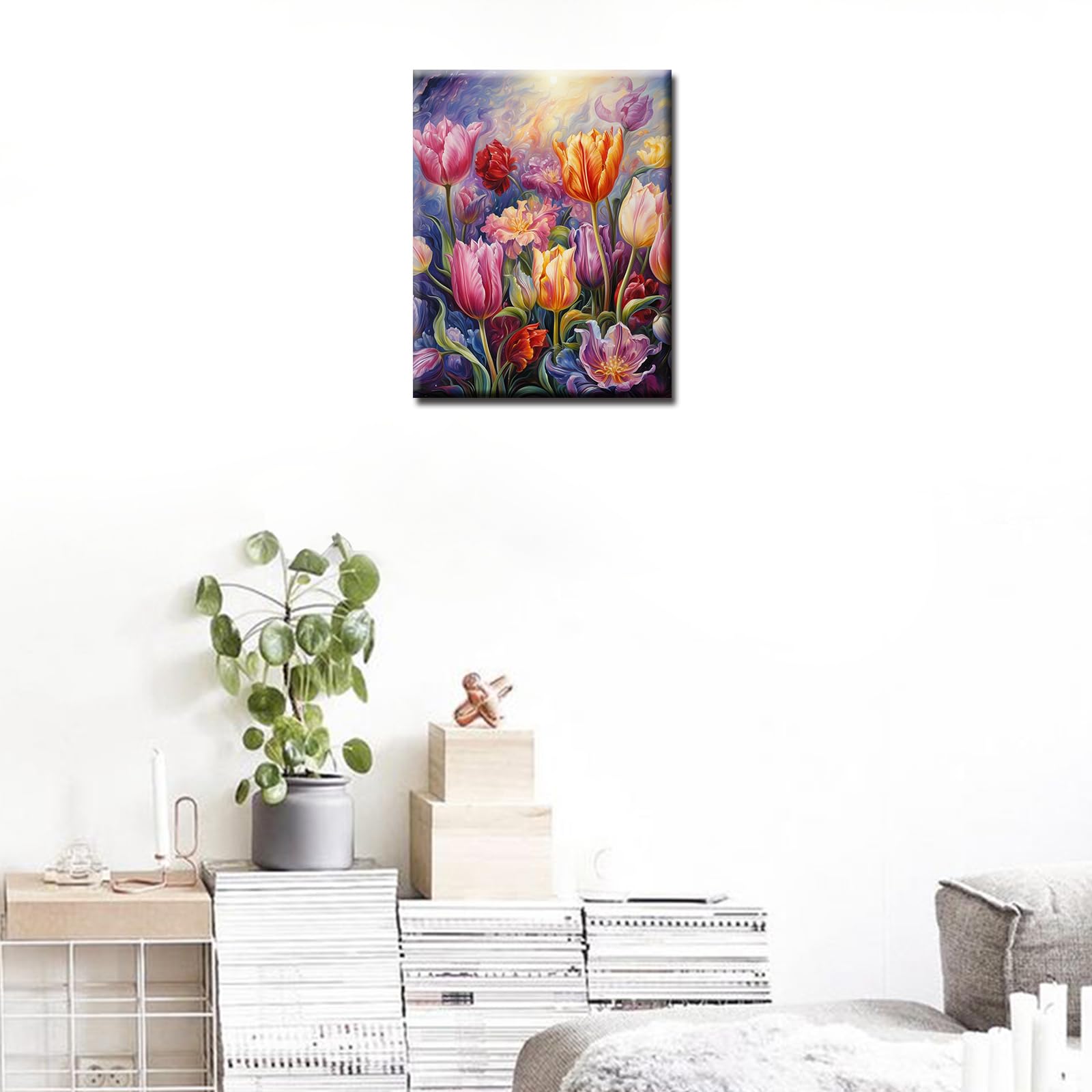 Pintar Por Números De Tulipanes Para Adultos Y Niños – Lienzo De 30x70 Cm Sin Marco, Kit DIY Con Pinturas Acrílicas Y 3 Pinceles, Decoración De Hogar Y Regalo Ideal – Modelo Yf255
