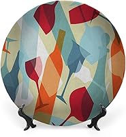 Vista 19 de Platos decorativos, adorno con estampado de vino, vino sabroso en barril de madera en plantación de uva, 6 pulgadas, 1 plato con 1 soporte