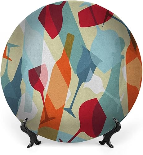 Miniatura 19 de Platos decorativos, adorno con estampado de vino, vino sabroso en barril de madera en plantación de uva, 6 pulgadas, 1 plato con 1 soporte