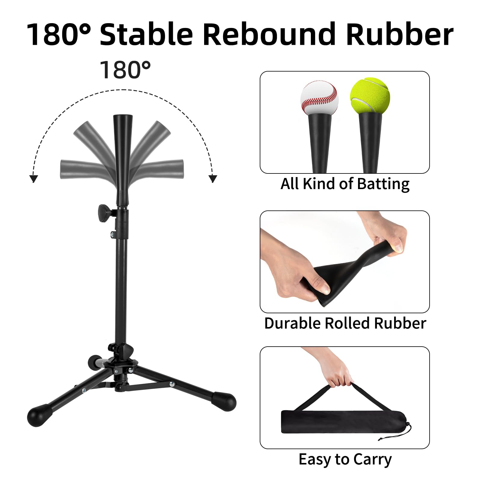 Kids Baseball Tee, 20.87 to 31.29 Inches Batting Tees for Baseball with Carry Bag, Portable Stable Baseball Tees for hitting, Tripod Tanner Tee for Baseball Practice Stand Aged 3-8 Years (Black)