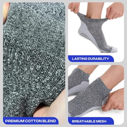 Image of CoolMate Mens Grip Socks, Non Slip Athletic Socks for Pilates, Yoga | Grip pads keep their hold wash after wash. Soft cotton-poly blend for pilates, yoga, barre, or post-surgery recovery at home.