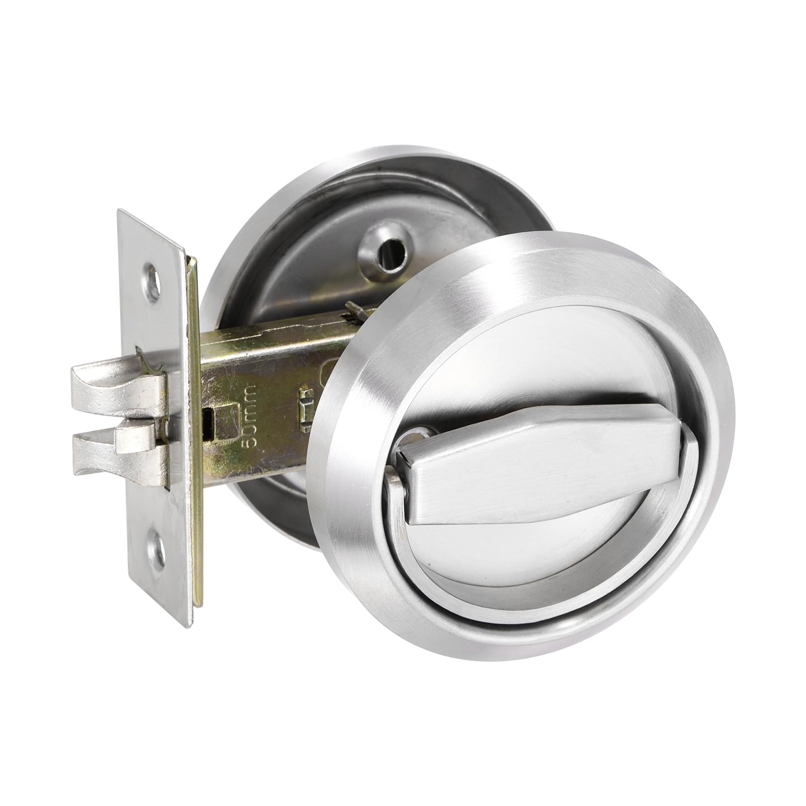 PATIKIL Round Recessed Door Lock, (Lock Length 3.5 Inch, Silver) (1 Set), Recessed Door Knob, Suit for - Walk-in Closet/Laundry Room/Corridor Door