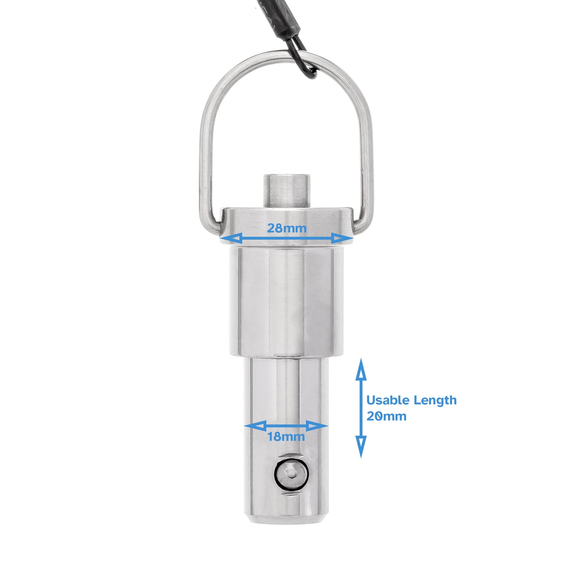 HALLMERS 18mm Pin Diameter 20mm Usable Length Quick Release Ball Head Pin Lock with 260mm Retaining Wire Cable - Stainless Steel - Self Locking Fasten Security Bolt Accessory Push Pull Fastening Tool