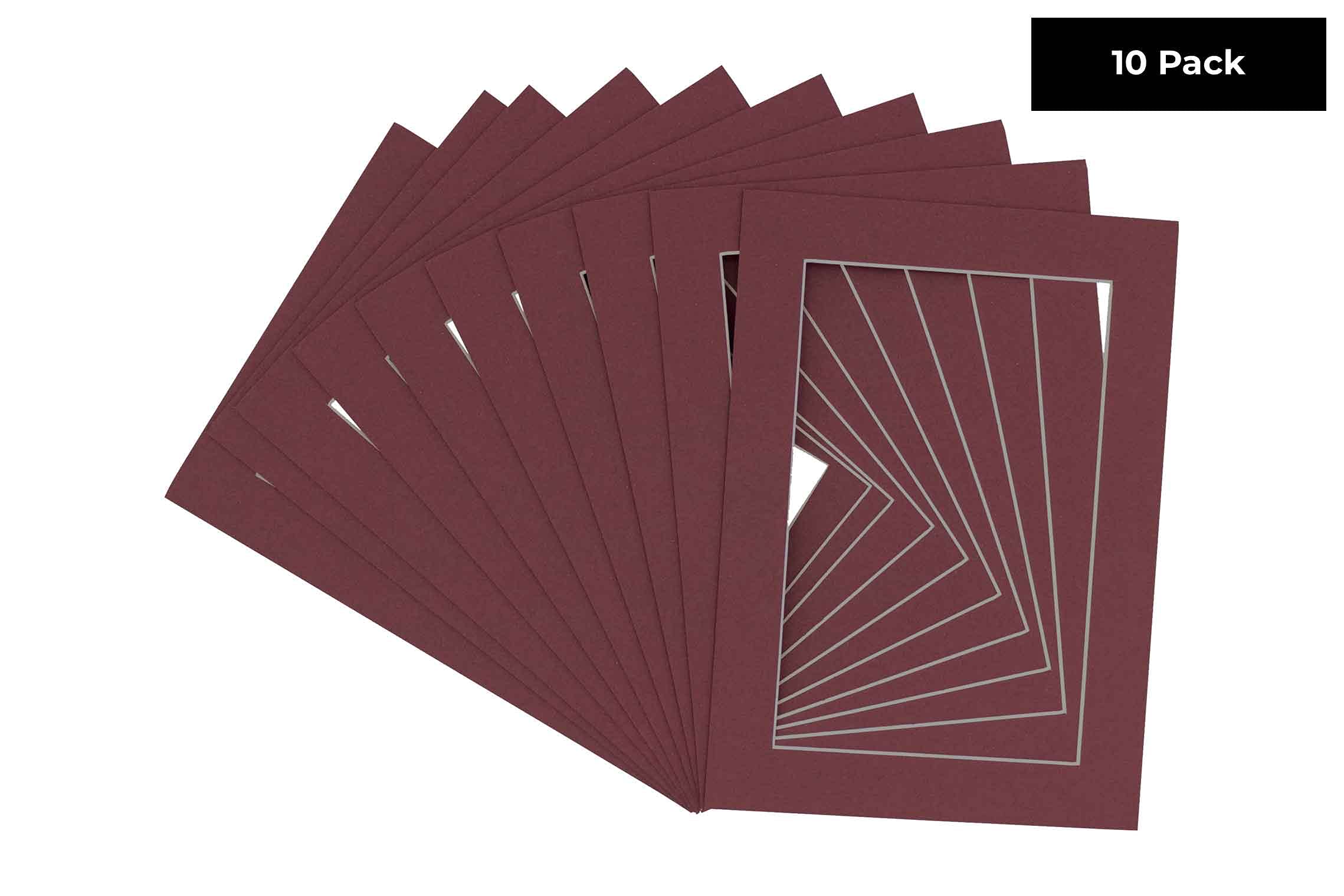 Pack of TEN 8.5x11 Mats Bevel Cut for 7x9 Photos - Acid Free Maroon Red Precut Matboards For Pictures, Photos, Framing - 4-ply Thickness