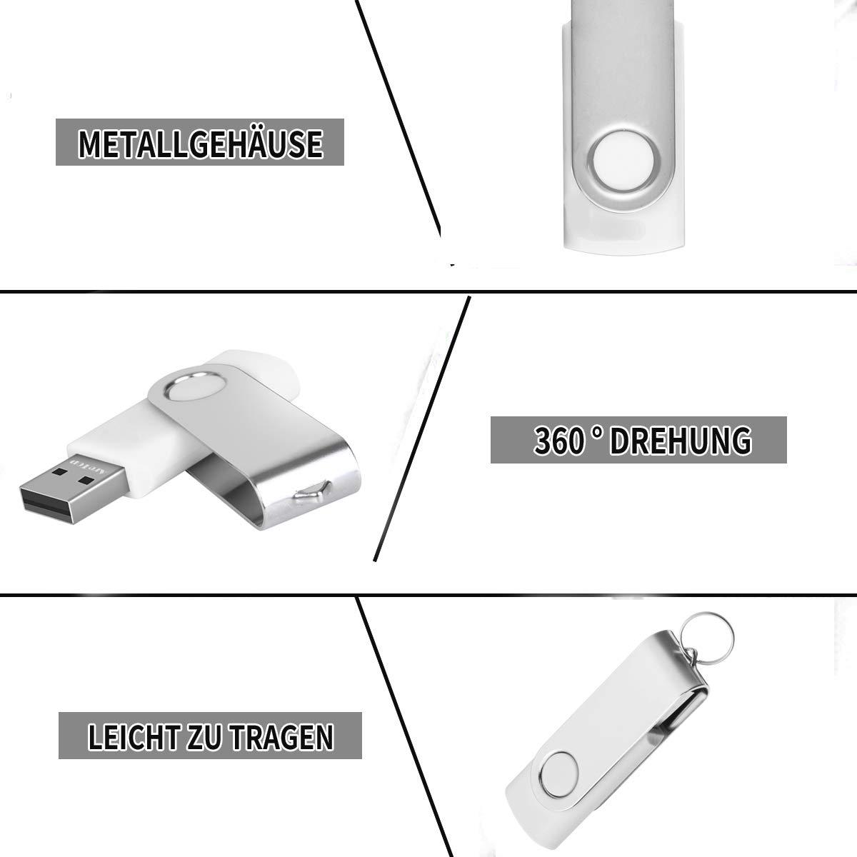 AreTop, confezione da 10 chiavette USB 2.0 dal design girevole, Flash Drive bianco bianco 32 GB