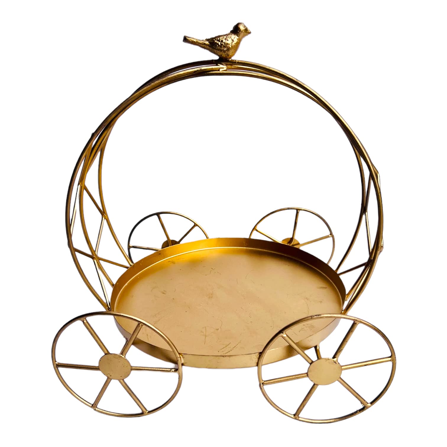 WS Wrap Shap Empty Golden Metal Carriage for Gifting, Ring Platter, Shagun, Dry Fruits, Diwali, Home Decor