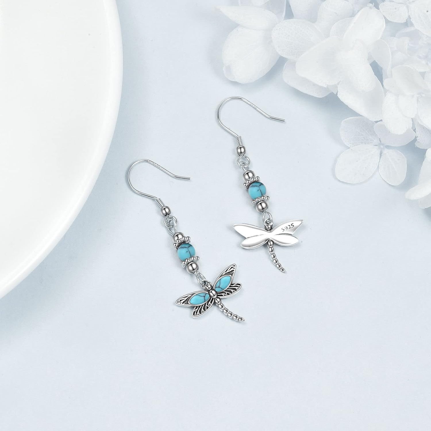 AOBOCO Sterling Silver Turquoise Earrings for Women Animals Dragonfly Owl Feather Turtle Butterfly Dangle Earrings Western Bohemia Jewelry Birthday Mothers Day Gifts for Mom - Image 6