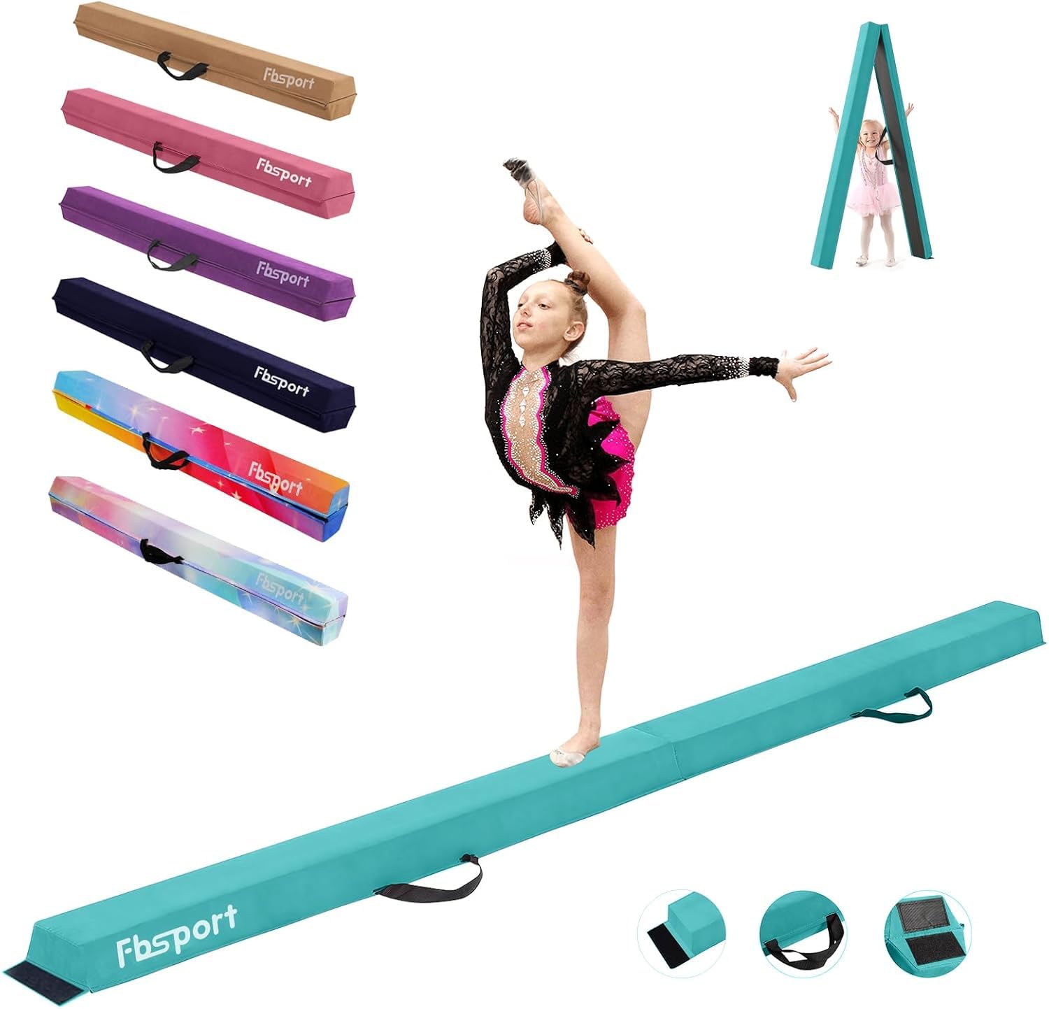 FBSPORT Schwebebalken, Faltender Schwebebalken Kinder, Gymnastik Balance Balken,Beflockungsschicht Balancierbalken, Balance Fitness Ausrüstung für Kinder, Fitness/Training/Turnen