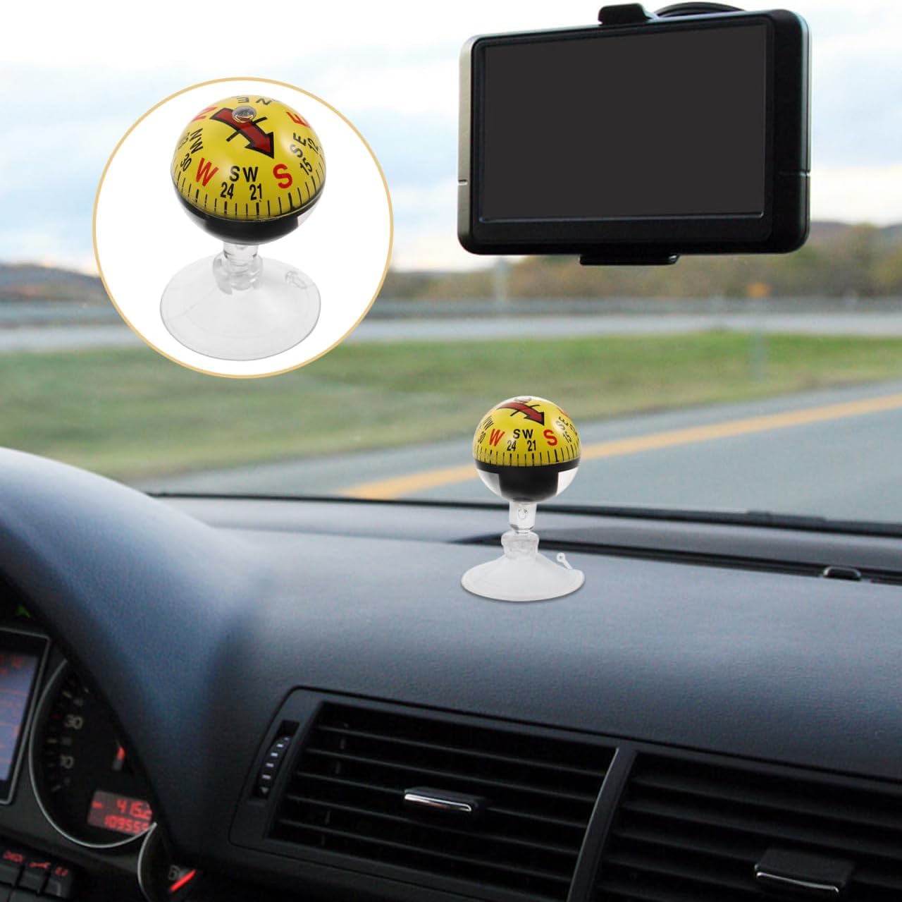 Amosfun Car Guide Ball 2.83X1.49X1.49In Dashboard Navigation Compass with Suction Cup for Vehicle Interior and Outdoor Hiking Travel Accessories