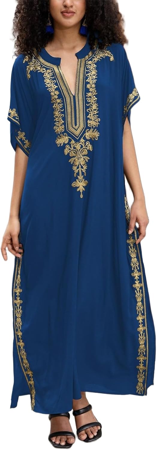Kaftan Dresses for Women Embroidered Short Sleeve V-neck Plus Size Caftan Bikini Sw...