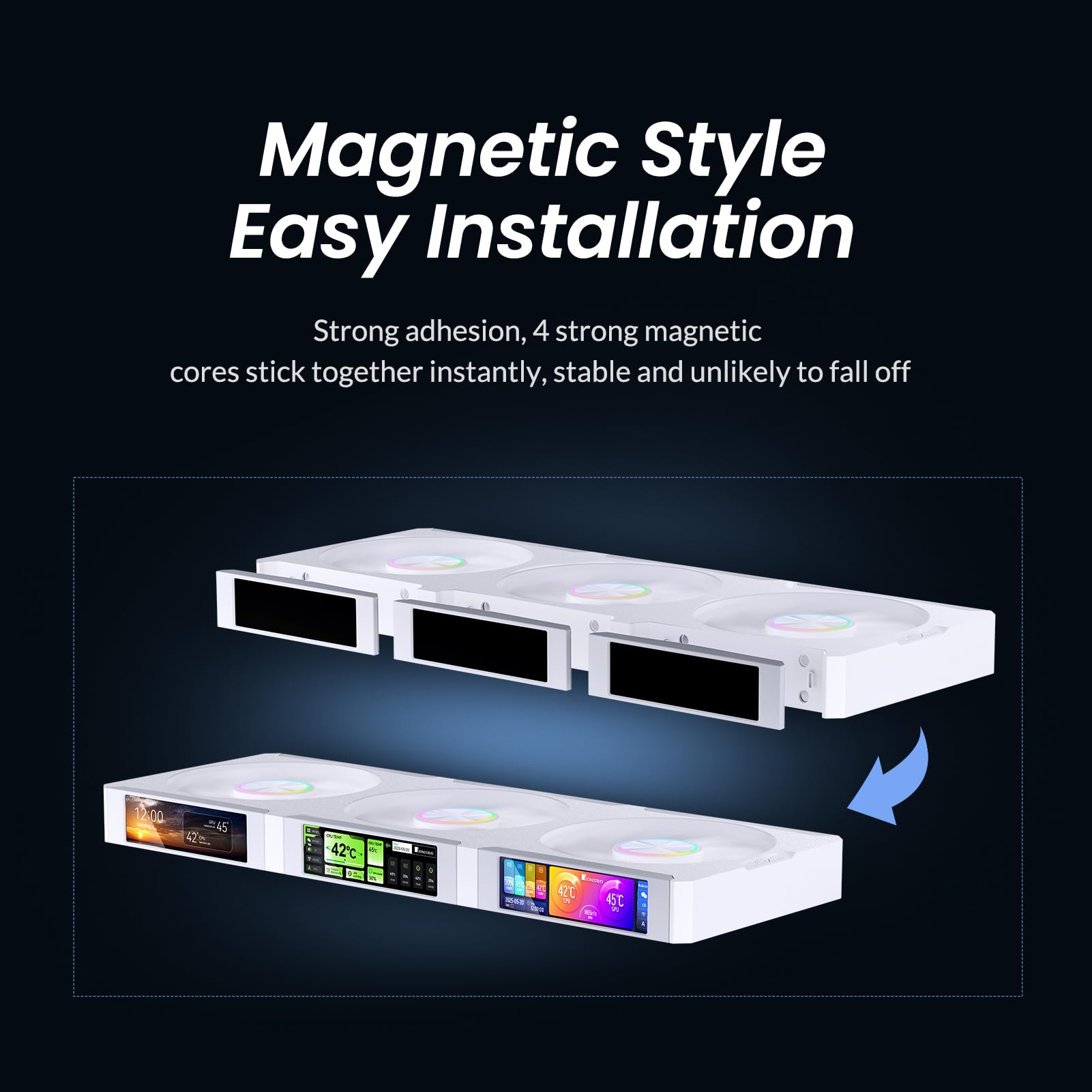 JONSBO ZC-360W 3.38 "x3 schermo PC ventilatore,3 magnetico 3.38 LCD Screen Control Software,Integrato Link Fan,Personalizza modelli di visualizzazione,Dati, Video Caricamento e Riproduzione,Schermo