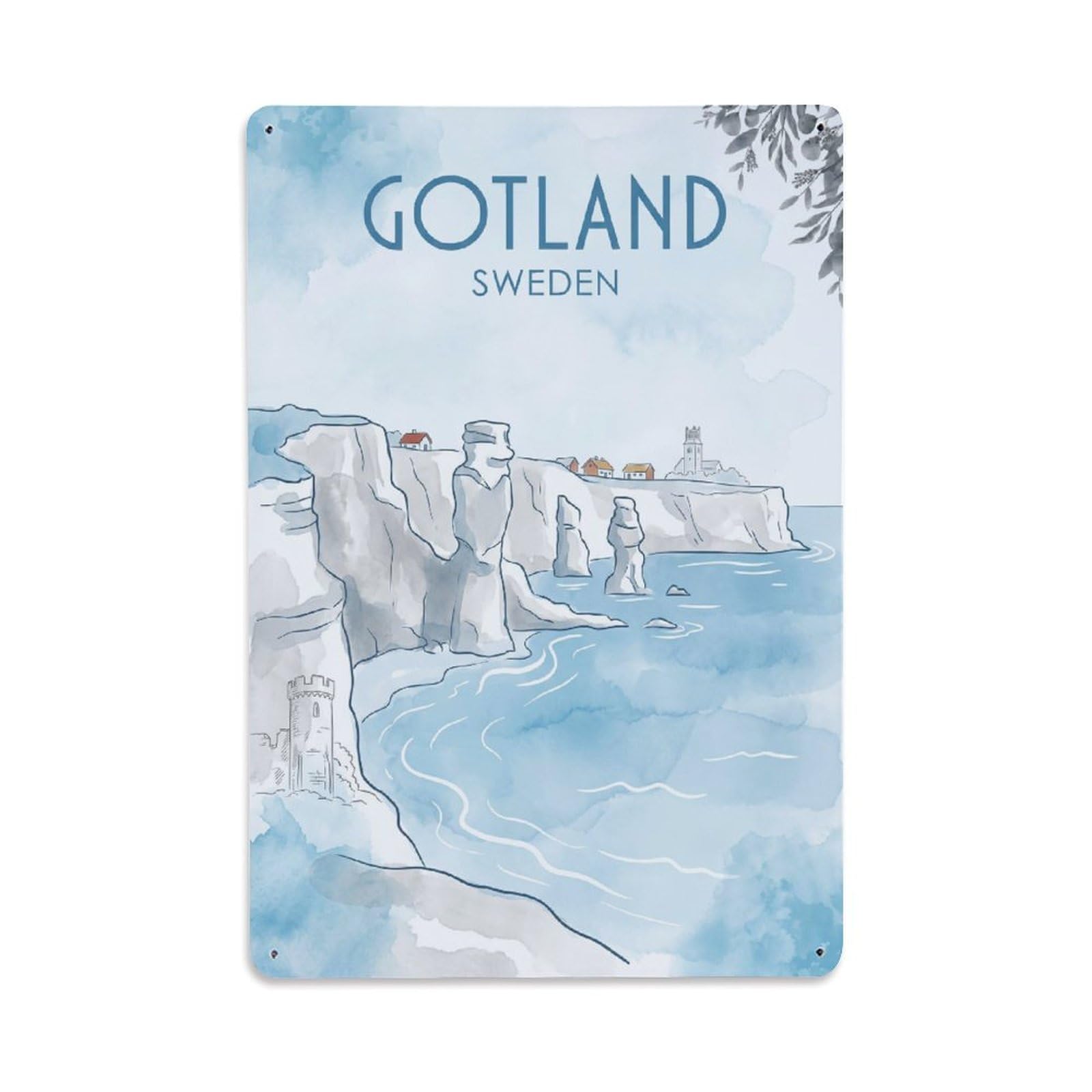 Vintage Travel Gotland Sweden Coastal Metal Tin Sign Plaque Wall Decor for Cafe, Club Bar, Office, Home Garden Metal Poster 8x12Inch