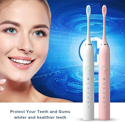 Miniatura 7 de SENWEN Paquete de 2 cepillos de dientes eléctricos recargables para adultos y niños cepillo de dientes de blanqueamiento sónico con 8 cabezales de