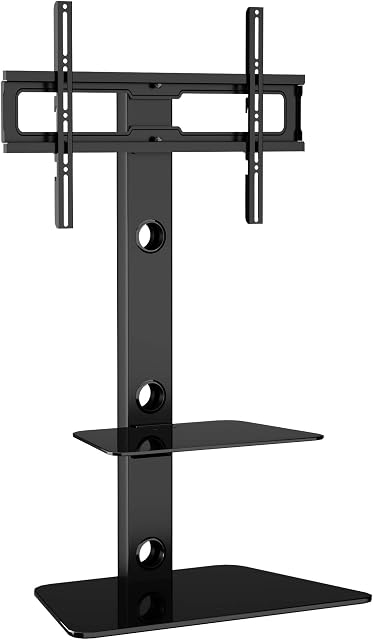 BONTEC TV Floor Stand with 2 Tempered Glass Shelves for 30-65 LED OLED LCD Plasma Flat Curved Screens Height Adjustable Max. VESA 600x400mm up to 40KG