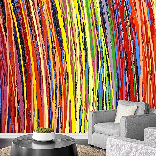 wall26 - Stripe Pattern Paint Oil Colors on Canvas - Removable Wall Mural | Self-Adhesive Large Wallpaper - 100x144 inches