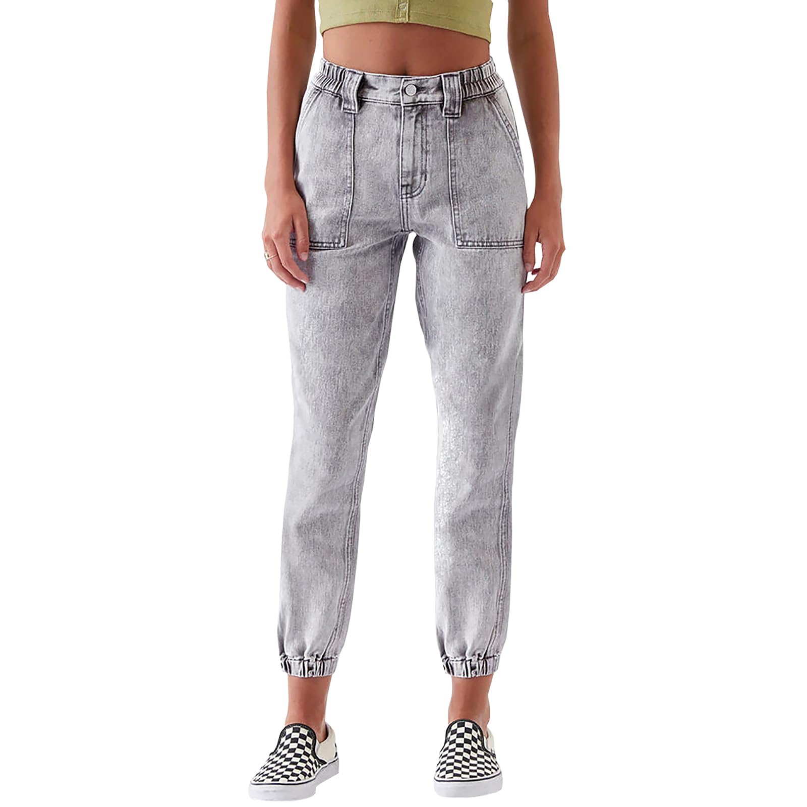 LONGYIDA Jean Joggers for Women High Waisted Drawstring Elastic Waist Stretch Denim Pants