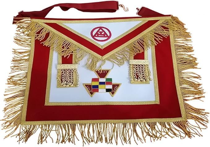 Masonic Regalia Royal Arch Full dressed Apron set Apron, chain collar,gloves,jewel, Red, 15 x 17