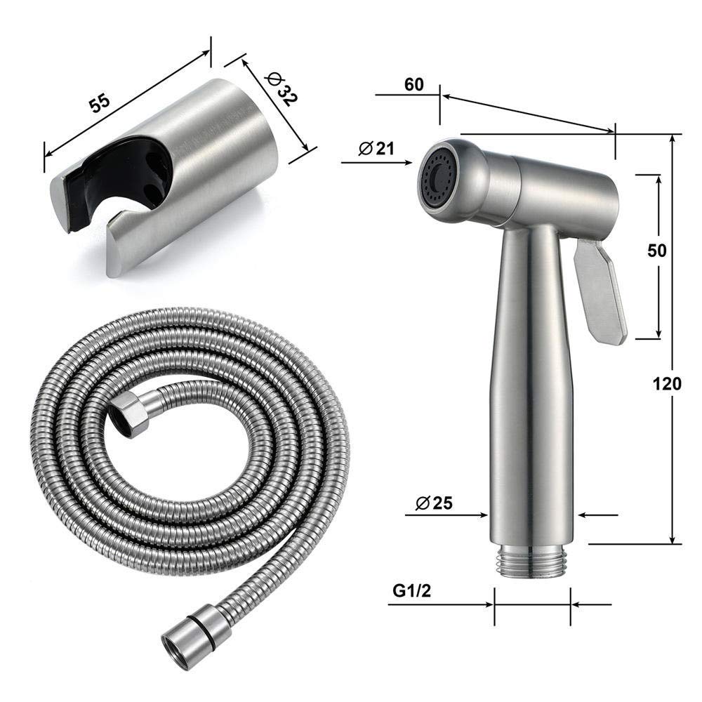 Doccia a Pioggia Musulmana in Acciaio Inossidabile con portagomma - Set di doccetta per Bagno, Rubinetto per WC, Montaggio a Parete