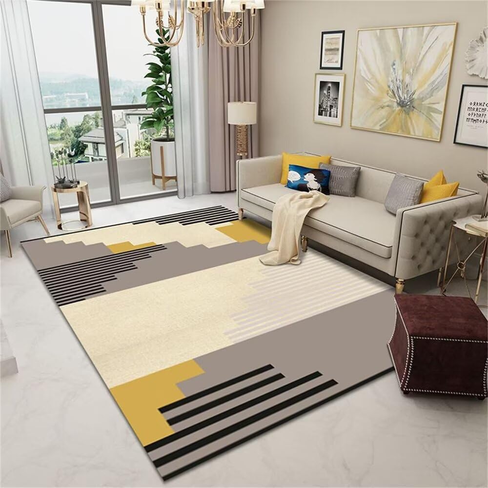 Tapis intérieur doux gris rayé jaune pour réveiller la déco du salon et de la chambre