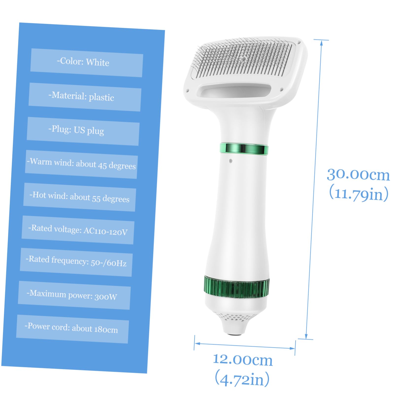 Abaodam Adjustable Temperature Pet Hair Dryer Grooming Comb for Dogs and Cats Quiet Operation Power Cord Bristles Design for Comfortable Grooming
