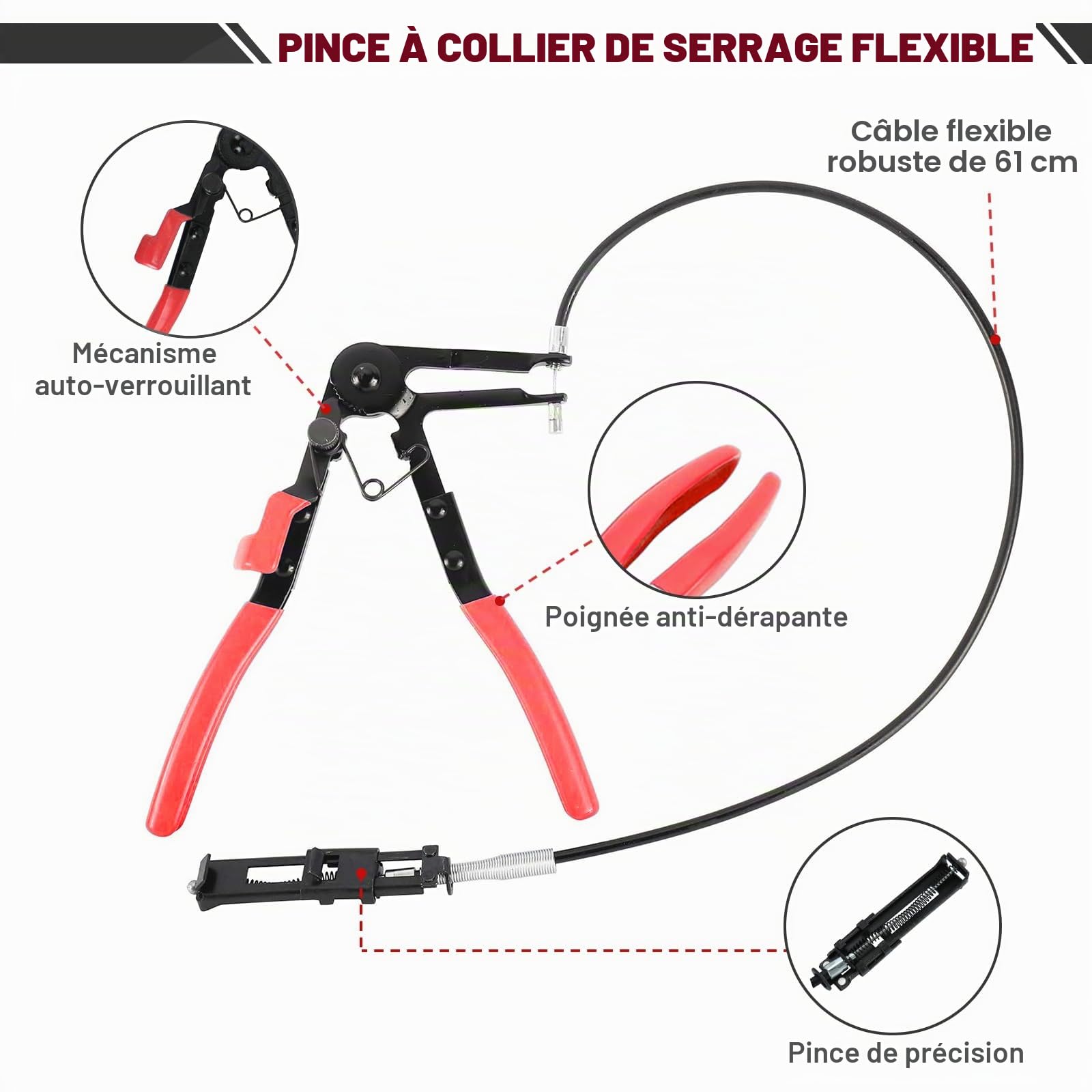 FreeTec 15 pièces Kit Pince a Collier de Durite, 9 Pince Collier à Ressort et 6 Pinces Blocage Tuyau, Pinces Verrouillable pour Démonter Colliers de Serrage Auto (Rouge)