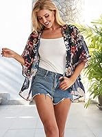 Vista 3 de Cárdigan tipo kimono para mujer, de manga abombada con estampado floral, casual