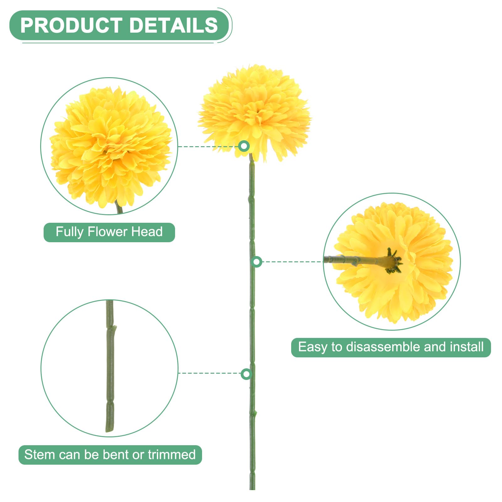 M METERXITY 12-Pack Artificial Chrysanthemum Ball Flowers - Image 2