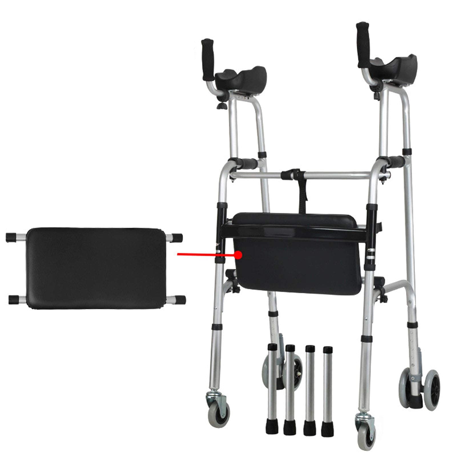 Déambulateur pour personnes âgées pliable et réglable en hauteur avec support de marche