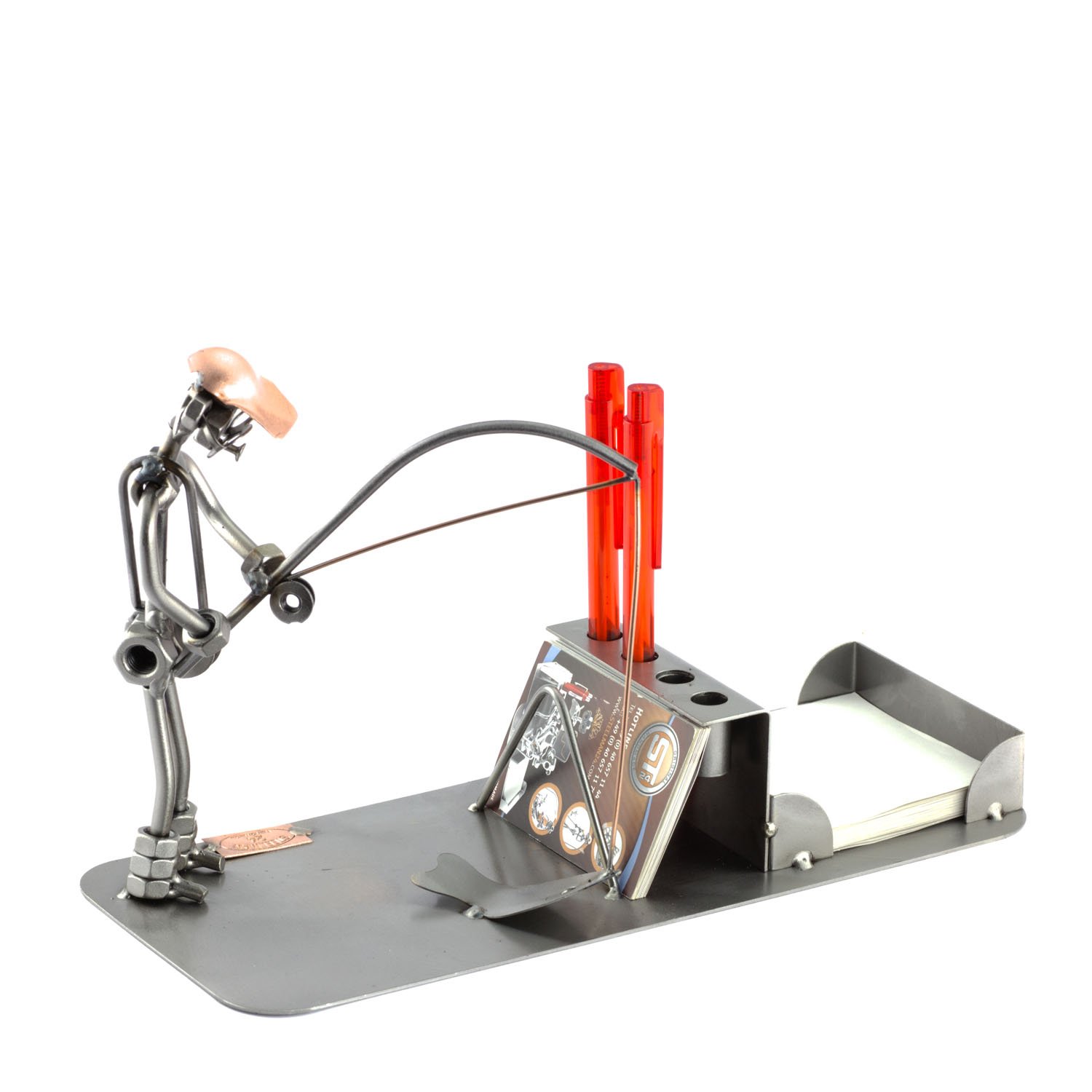 Steelman24 I Omini di Viti Pescatore con Piastra di Incisione Personale I Idee Regalo Originale I Soprammobili in Metallo I Modellino