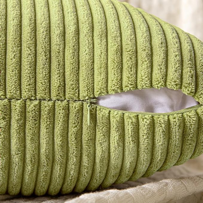 Image of Guffaw Corduroy Pillow Covers Boho Decorative Spliced Throw Pillow Covers Soft Solid Couch Pillowcases Cross Patchwork Cushion Covers for Living Room Bed Sofa 16x16 inch (2, Green[Mehndi])