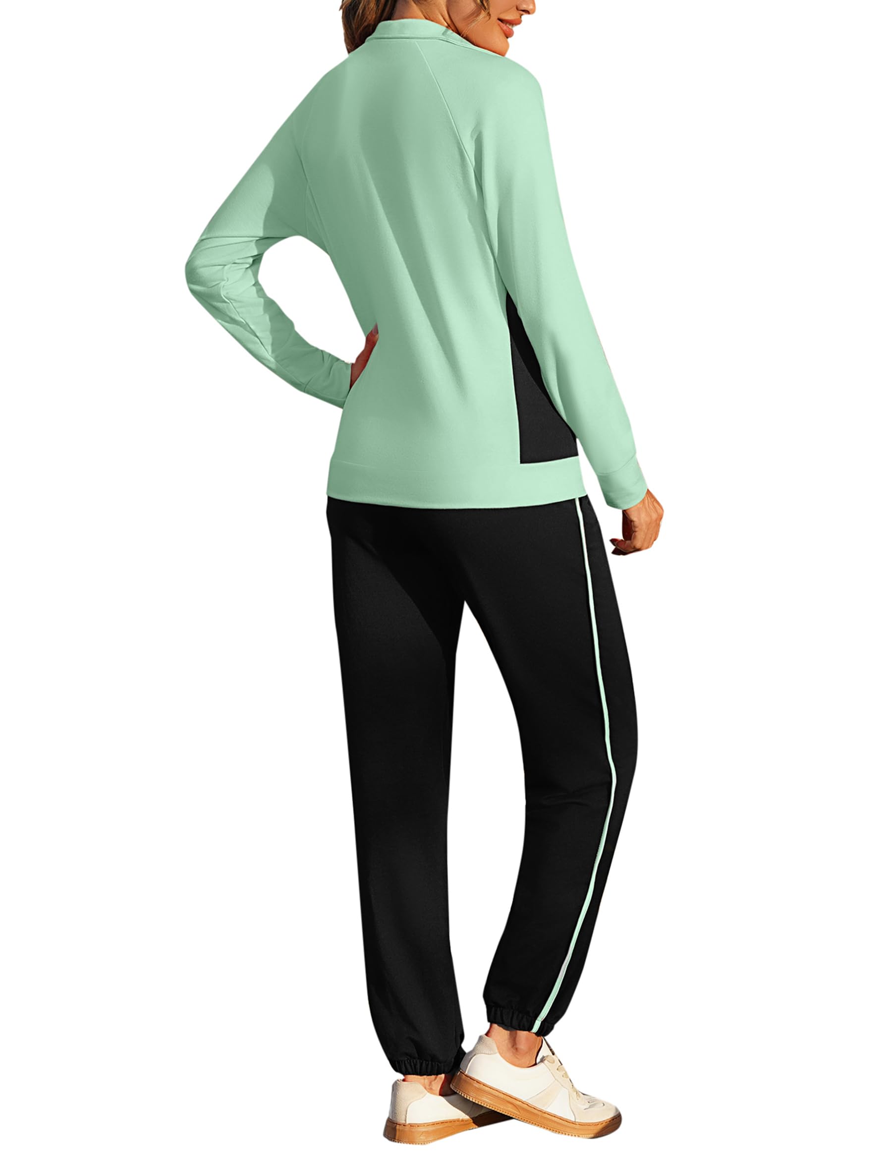 Uniexcosm Jogginganzug Damen Set Lang Trainingsanzug Zweiteiler Frauen Farbkontrast Freizeitanzug Langarm Reißverschluss Tracksuit & Sporthose Sportanzug