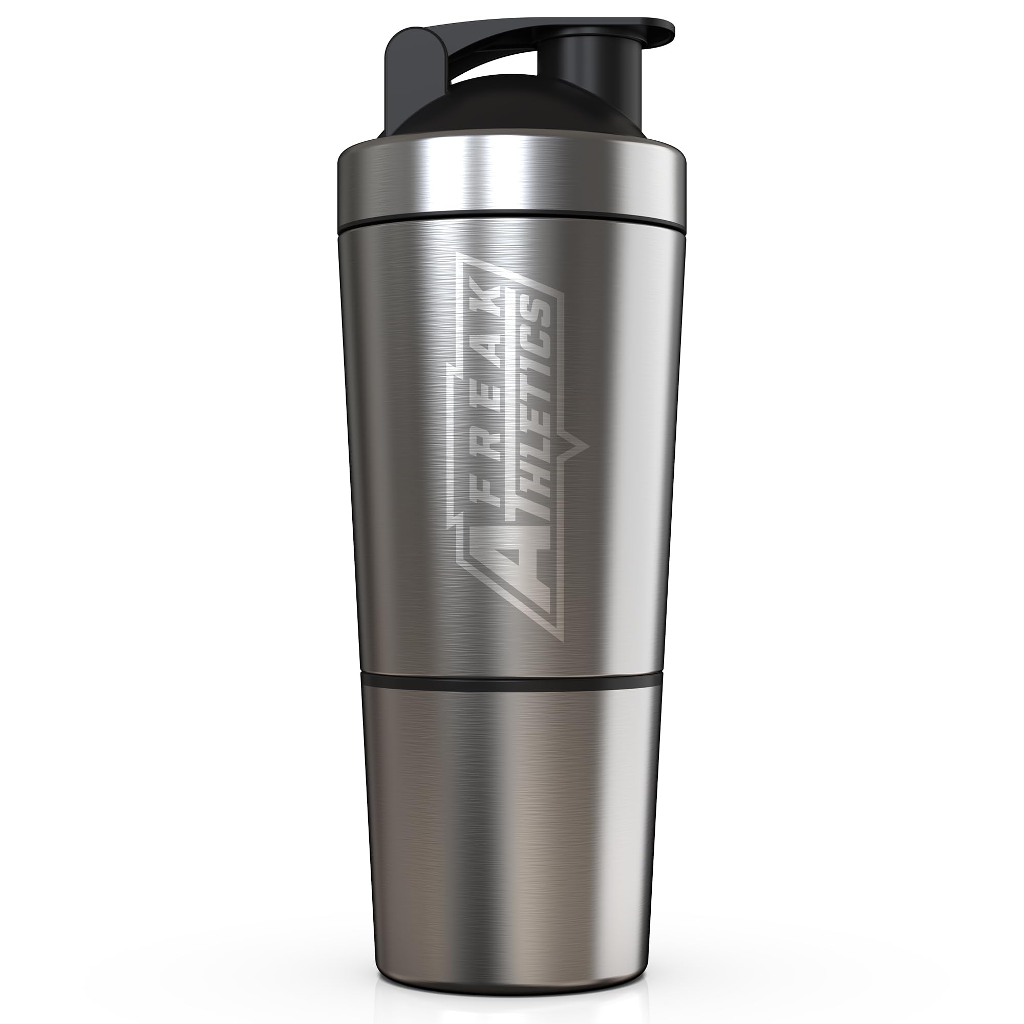 Freak Athletics Protein Shaker Bottle | 700ml Stainless Steel Protein Shaker With Wire Mixing Ball | 2 Storage Compartments | BPA Free Insulated Lightweight with Flip-Top Lid Supplement Mixer