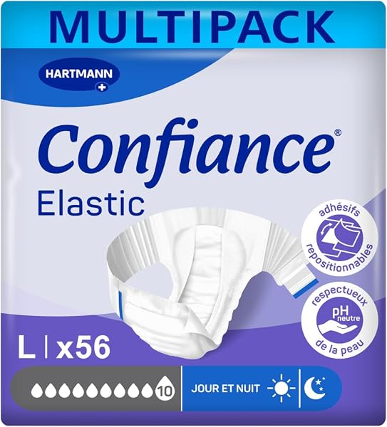 Confiance Elastic - Changes Complets pour Hommes et Femmes - Niveau d'Absorption = 10 gouttes (Fuites Urinaires Importantes) - pH Neutre à la Peau - Matière Douce - Taille M - 14 Unités - 5