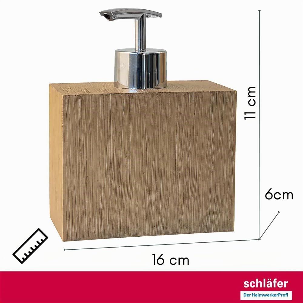 Schläfer 285200 | Set Bagno Completo serie Bambus con Dispenser per Sapone, Portasaponetta, Portaspazzolino, Bicchiere da Bagno, Portasapone Liquido Accessori in Resina Effetto Bamboo, 3 Pezzi