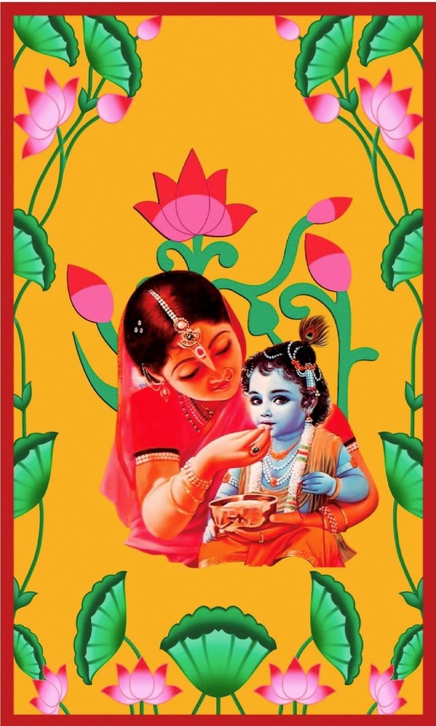 Sri Yagnaa - Backdrop Cloth for Pooja Decoration Traditional - M 23 - Background Curtain Cloth for Festival Decoration (5x8 Ft) (Yashoda Krishna Annaprashan Backdrop) (B0C61HB3V5) Amazon Price History, Amazon Price Tracker