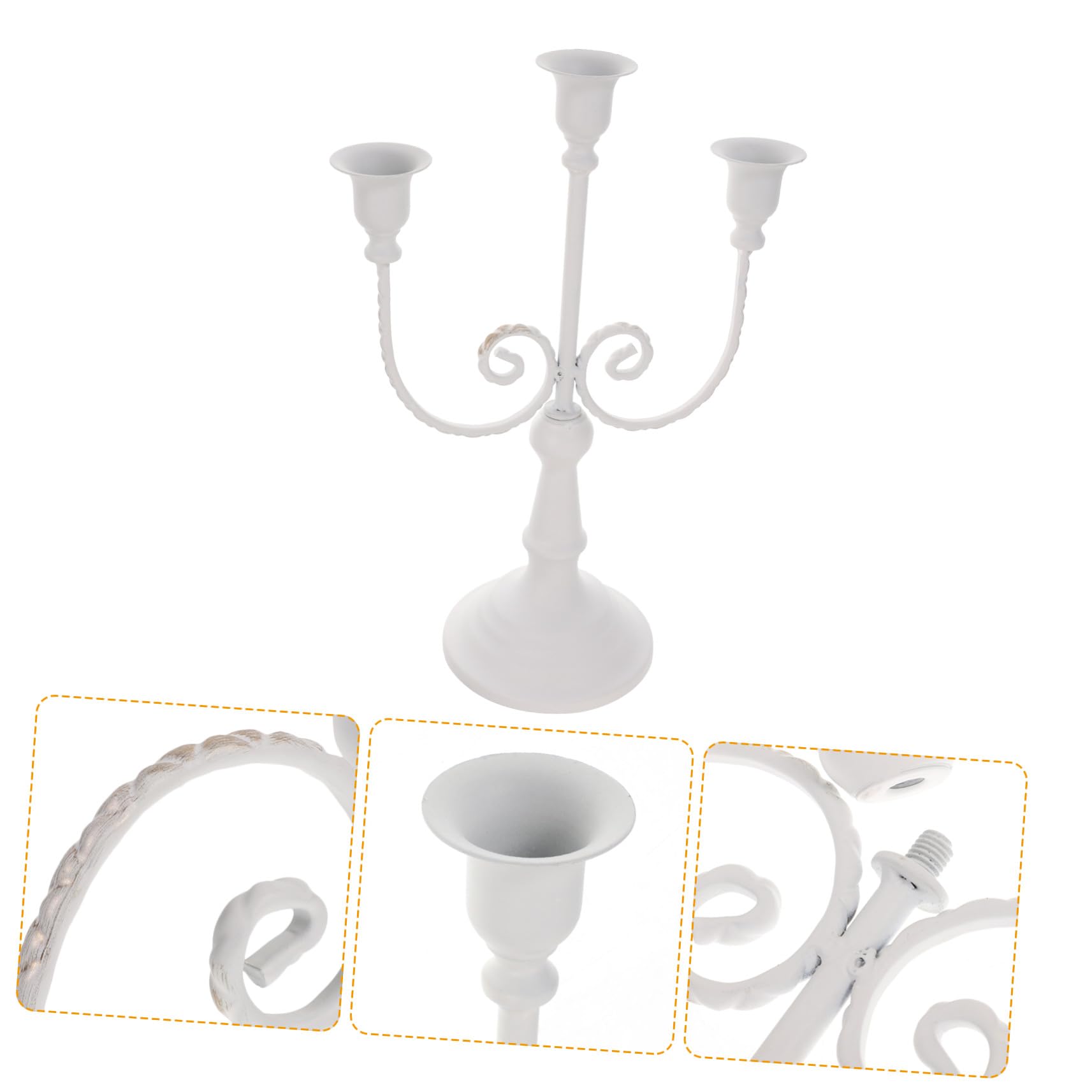 Candelabro in Ferro Stile Europeo a 3 Braccia Bianco Decorazione Staccabile per Tavolo Ambiente Halloween e Ringraziamento