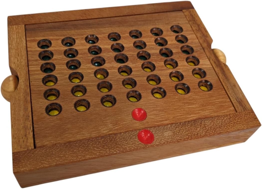 Handmade Wooden Four in A Row - Classic Fun, Clever Design 15 x 13 x 2.5cm