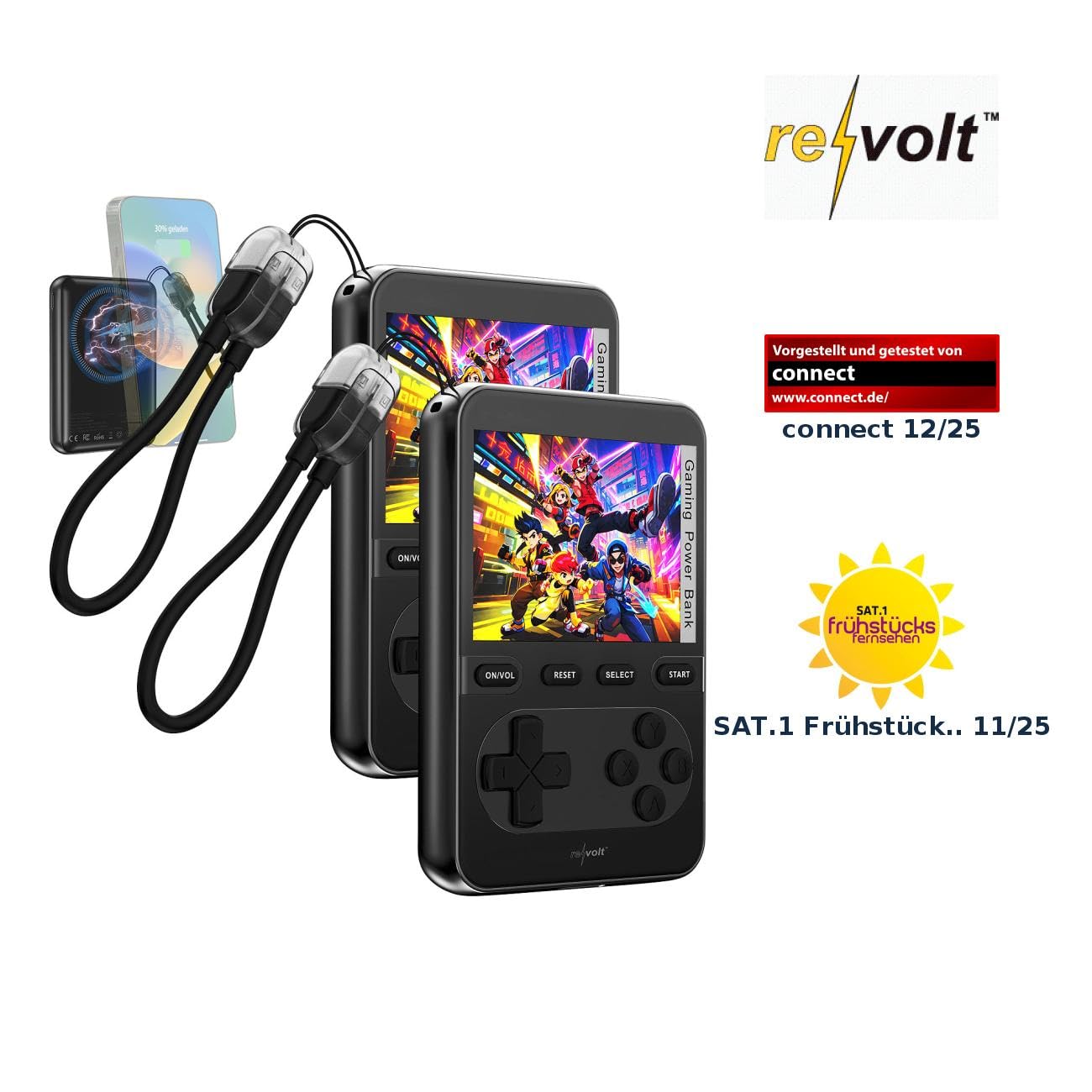 revolt Retro Konsolen Handheld: 2er-Set Gaming-Powerbanks 10.000 mAh, für Qi & MagSafe, 20W, 200Spiele (Powerbank USB-C PD für Gamer, für Retro-Gaming)