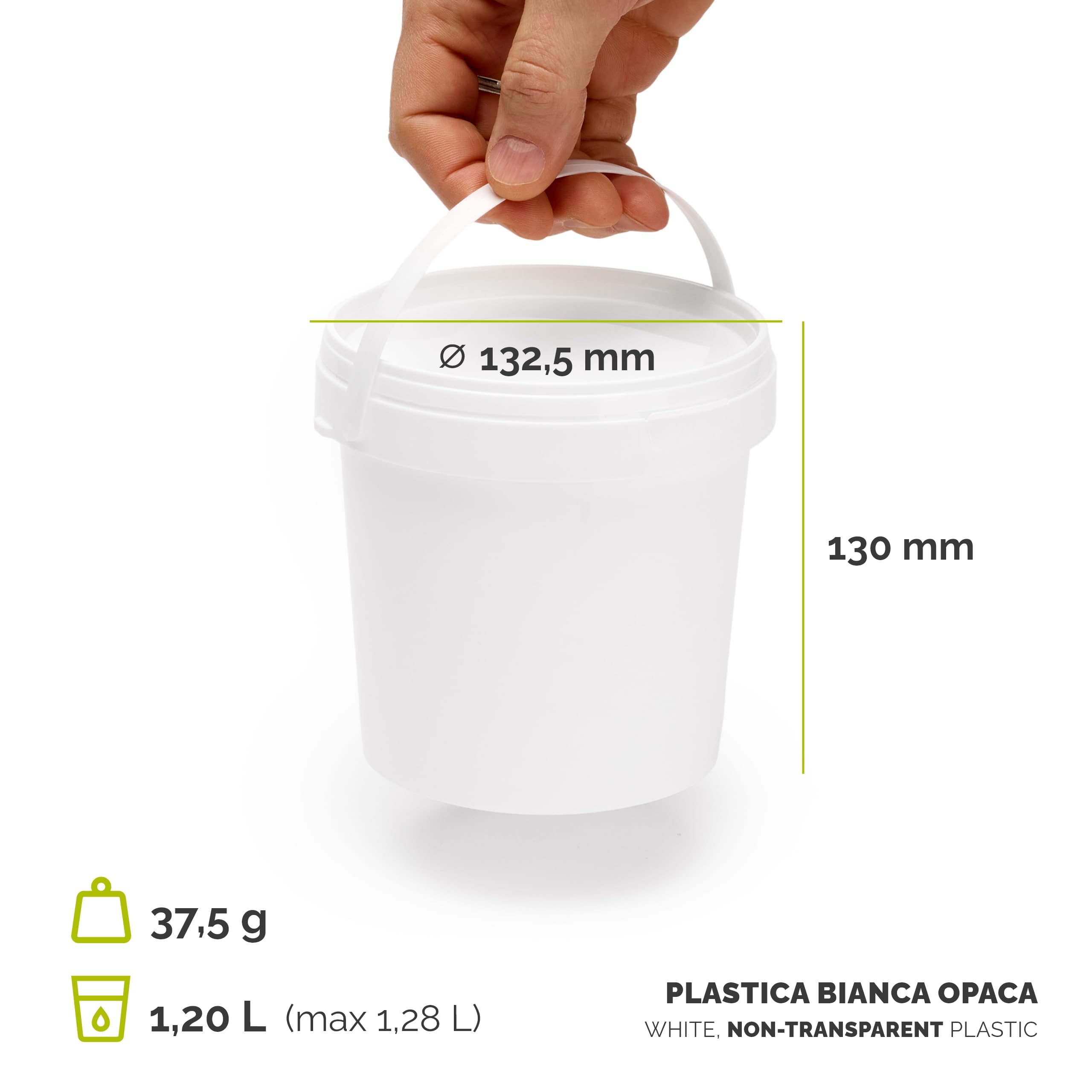 Garronda Secchio di plastica con Coperchio 1 L per la conservazione di Prodotti Alimentari e chimici Contenitore Plastica con Coperchio GD-0112 Bianco 100 Pezzi