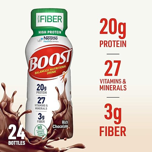 Miniatura 3 de BOOST Bebida nutricional completa de alto contenido en proteínas con fibra, botellas de 8 onzas líquidas, 24 chocolate rico + 24 muy vainilla