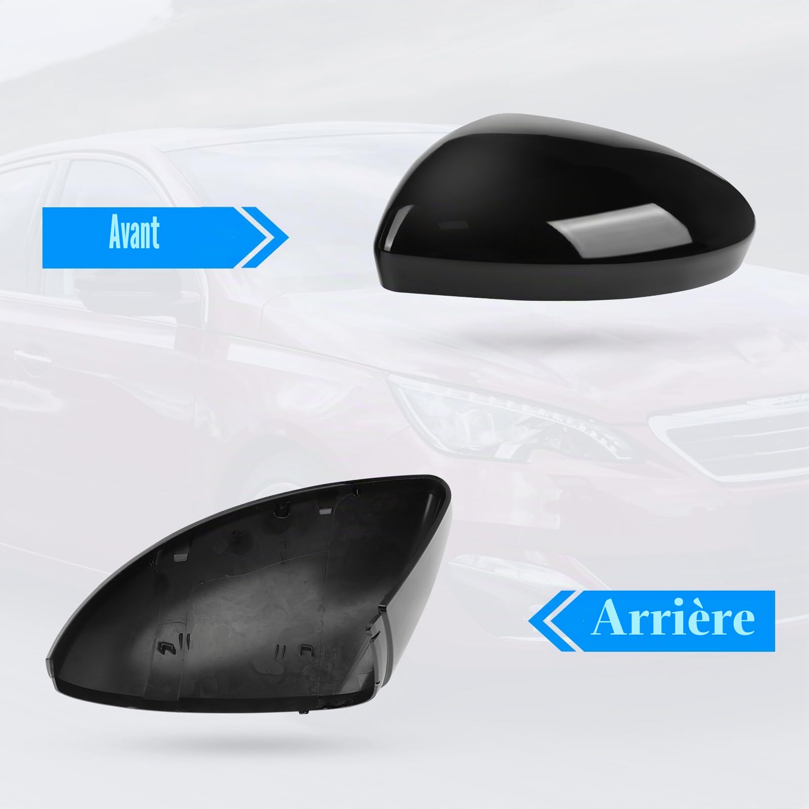 Capuchon de Rétroviseur Compatible avec Renault Clio MK5 2019-2025, Retroviseur Exterieur Couvercle Capuchon Lateraux Boîtier de Rétroviseur Extérieur, 963738293R 963749543R - Noir